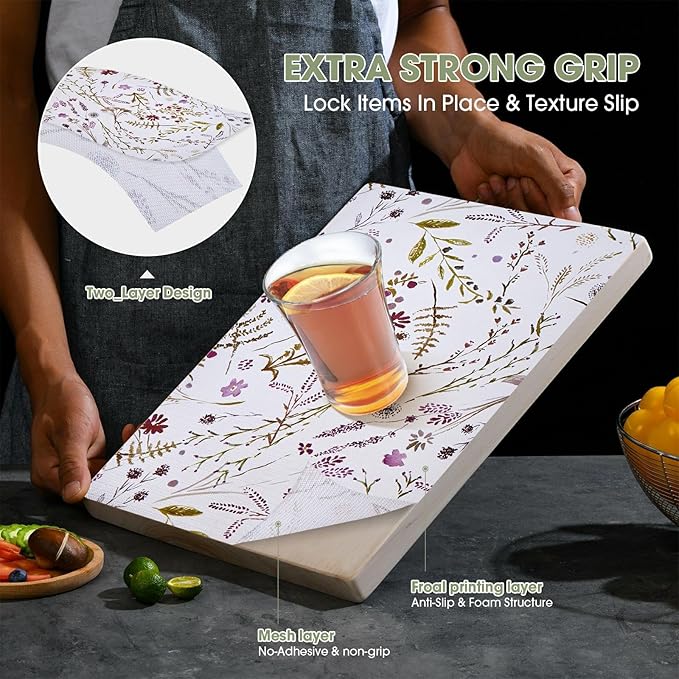 Drawer and Shelf Liner for Kitchen Cabinets 12INx20FT, Non Adhesive, Non Slip Floral Cabinet Shelf Drawer Liner Shelf Paper for Kitchen, Waterproof Cupboard Liners (Colorful Floral)