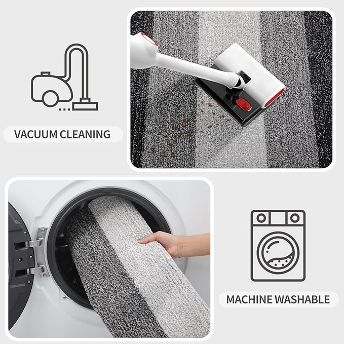 Kitinjoy Indoor Outdoor Door Mat, 48x32 Non-Slip Absorbent Dirt Trapper, Low-Profile Washable Inside Entrance Front Floor Mat, Sturdy Soft Entry Doormats for Entryway, Grey