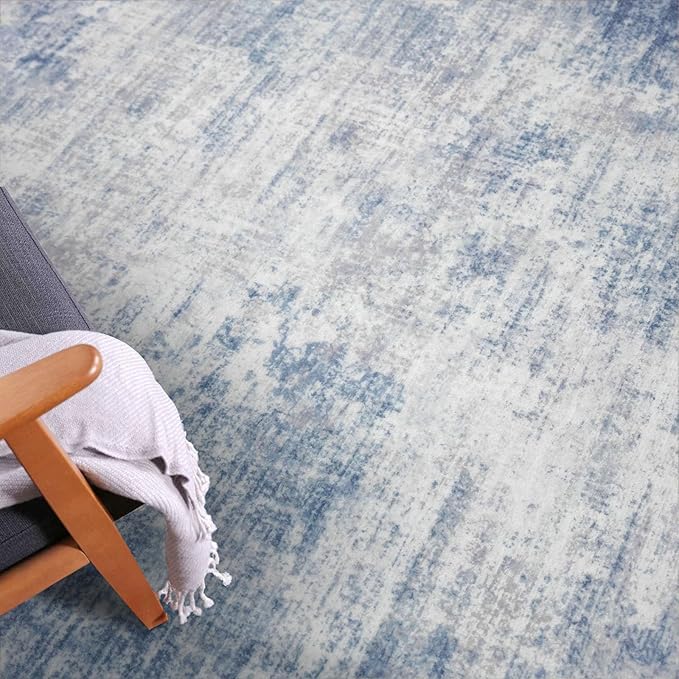IOHOUZE Abstract Runner Rug 2x6 Ft Washable Runners for Hallways, Non Slip Kitchen Runner Printed Faux Wool Entryway Runner Indoor, Modern Abstract Floor Carpet for Hall Bedroom, Light Blue White