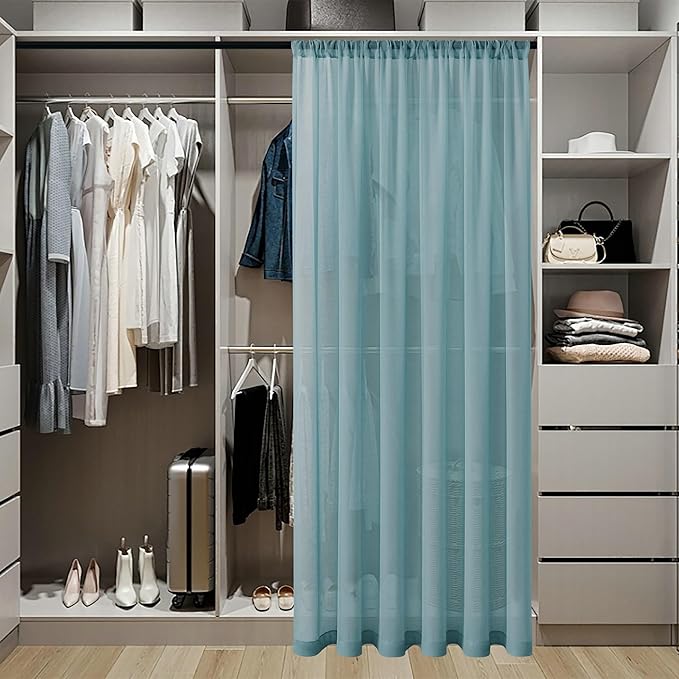 Tollpiz Sheer Door Curtain Closet Linen Textured Curtains Sheer Doorway Light Filtering Voile Patio Door Rod Pocket Curtain French Door, 54 x 72 inches Long, Dusty Blue, Set of 1 Panel