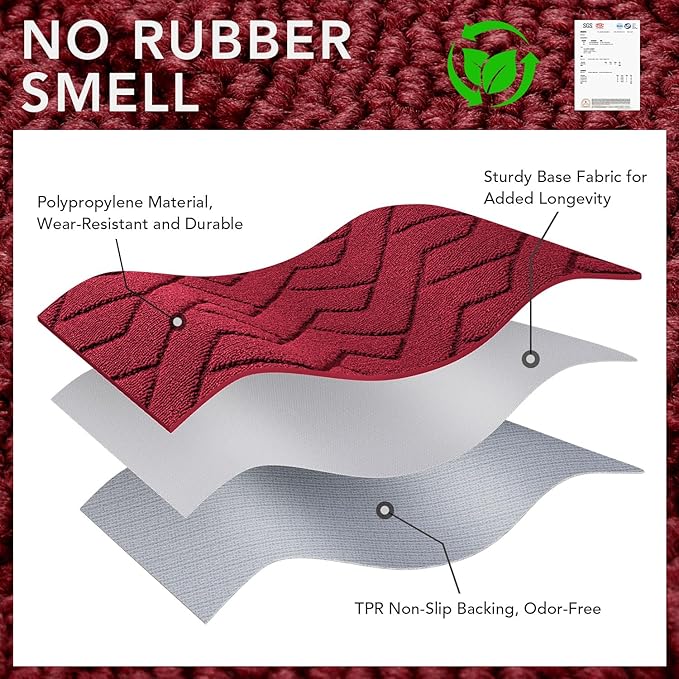 hicorfe Indoor Doormat,Front Back Door Mat Rubber Backing Non Slip Door Mats 20"x48" Absorbent Resist Dirt Entrance Doormat Inside Floor Mats for Entryway Washable Low-Profile（Red）