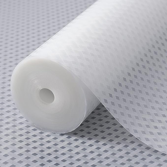 Shelf Liners for Kitchen Cabinets Refrigerator Liners Waterproof Kitchen Cupboard Liner Non-Slip Drawer Mats EVA Material Non Adhesive Fridge Liner for Shelves - Clear（17.5 x 236.2 Inches x 2 Rolls