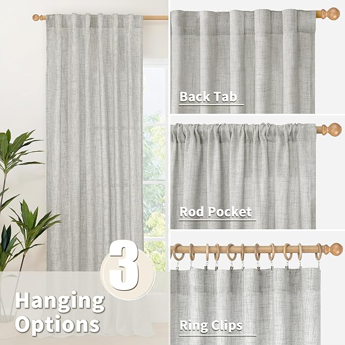 YoungsTex Light Grey Linen Curtains 63 Inch Length for Living Room, Rod Pocket Light Filtering Burlap Textured Drapes Back Tab for Bedroom Office Short Window Rustic, 2 Panels, 42 X 63 Inch