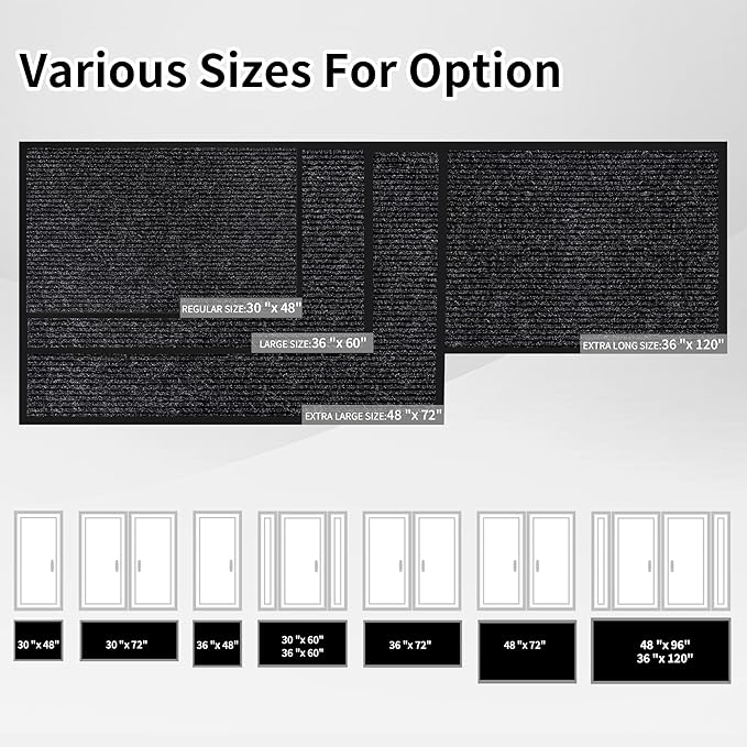 Front Door Mat Indoor Outdoor Entrance, 30" x 72" Dirt Resistant and Absorbent Door Mat, TPR Backing Non-Slip Doormats, Easy to Clean, Low Profile Welcome Floor Mat for Outside Entry