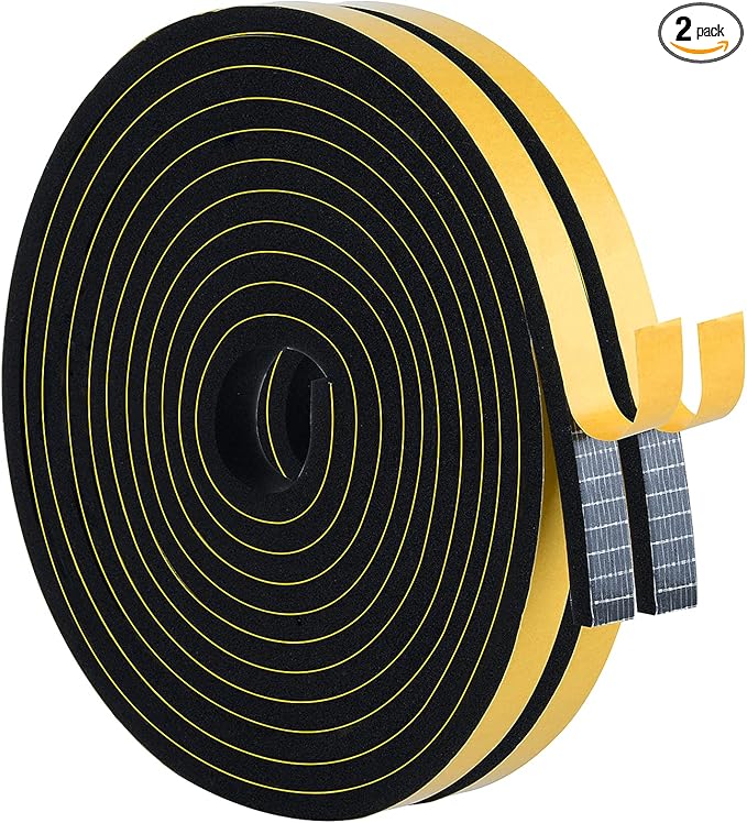 Weather Stripping 1/2 in x 1/4 in, High Density Foam Insulation Tapes, Weatherproof Seal Strips, Soundproof Weatherstrip for Door Window, 2 Rolls Total 26Ft