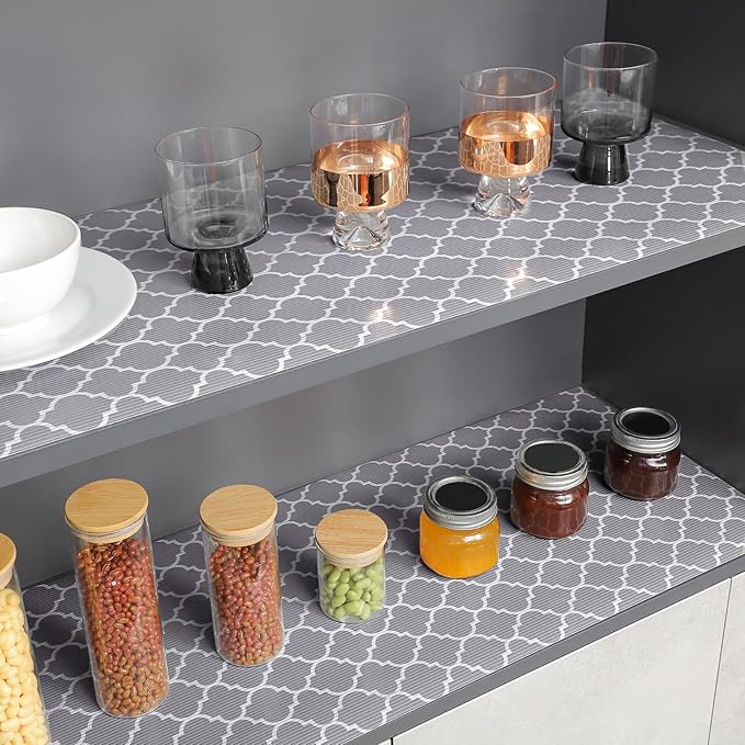 Glotoch Shelf Liner 12" x 30 ft. - Non Adhesive Refrigerator, Kitchen, Drawer Liners, Waterproof and Durable Fridge Table Place Mats for Cupboard, Cabinet, Drawer Liner, Quatrefoil Gray