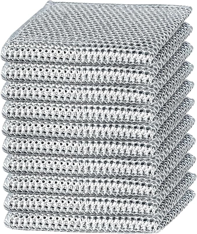 10PCS Double Wet and Dry Wire Dishcloth, Stainless Steel Scrubber, Multi-Purpose Wire Miracle Cleaning Cloths, Non-Scratch, for Powerful Cleaning of Cookware and More.(10PCS)