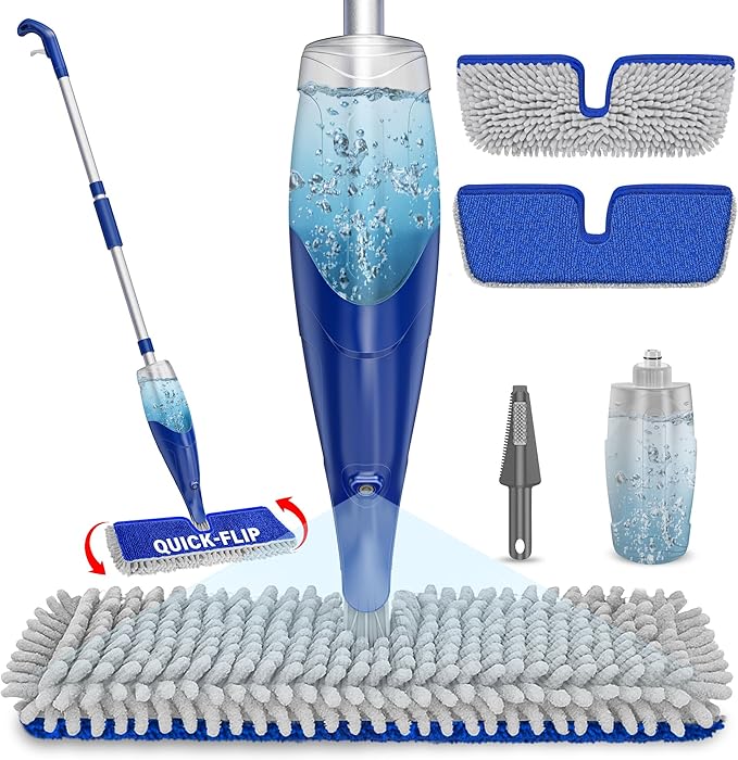 Papclean Spray Mops for Floor Cleaning: Double Sided Dust Mop for Hardwood Wood Tile Floor with Reusable Microfiber Pads - Wet Dry Kitchen Bathroom Cleaning