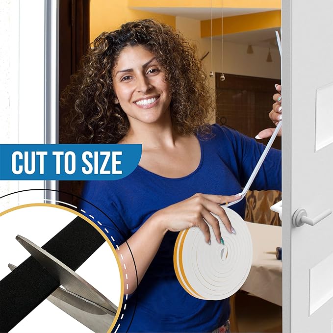 High Density Foam Weather Stripping Door Seal Strip Insulation Tape Roll for Insulating Door Frame, Window, Air Conditioner | Self Adhesive Sealing Weatherstrip (Black, 1 in x 1/2 in x 18 Ft)