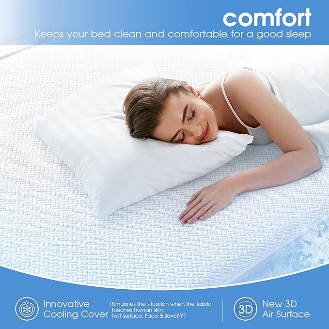 Cooling Waterproof Mattress Protector Full Size, Mattress Cover 3D Air Fabric Mattress Pad Cover Smooth Soft Breathable Noiseless, 8''-21'' Deep Pocket