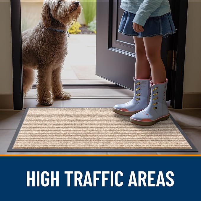 OLANLY Front Door Mat Indoor Outdoor Entrance, Waterproof Heavy Duty Doormat, Fade Resistant, Low Profile, Easy Clean Patio Porch Welcome Floor Mats for Entry, 59x23, Beige