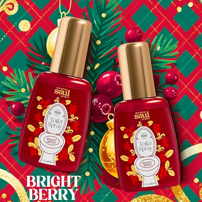 Holiday Toilet Spray, Bright Berry, 4 Fl.Oz, Up to 200 Uses, Travel Essentials, Bathroom Odor Deodorizer, Air Freshener Spray
