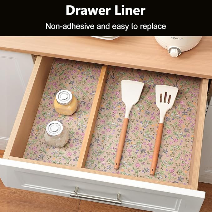 INNOLITES Non-Slip Shelf Liner – Cabinet & Drawer Liner Non-Adhesive – Waterproof Oil-Proof – Durable EVA with Floral for Kitchen Cabinets Refrigerator – BPA-Free, Easy to Cut 17.7" x 197"