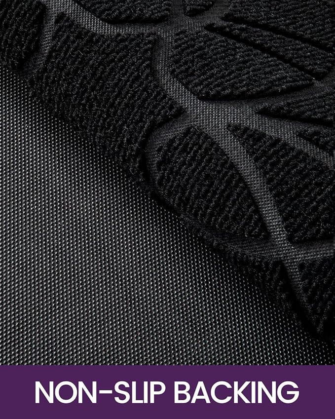 DEXI Front Door Mat Outside Entrance, Heavy Duty Non Slip Low Profile Doormat for Entryway, Trap Dirt and Moisture Welcome Mats, Easy Clean, Patio, Garage, 4x2, Black