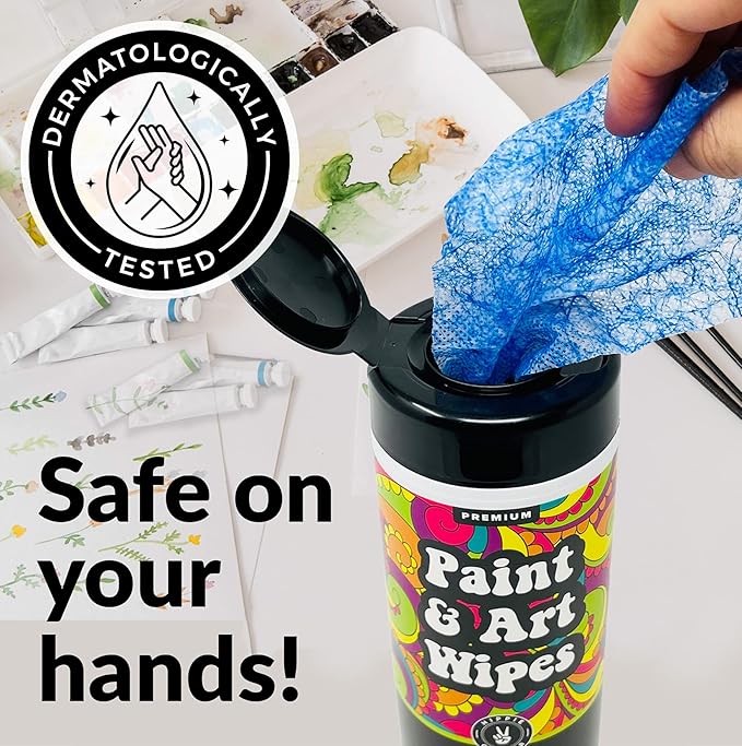 Paint and Art Wipes, Heavy-Duty Cleaner for Paint, Epoxy, Glue, Latex & Acrylic Stains, 1 Pack (50 Wipes), Safe for Hands, Brushes, Plastic, Metal, Wood & Floors