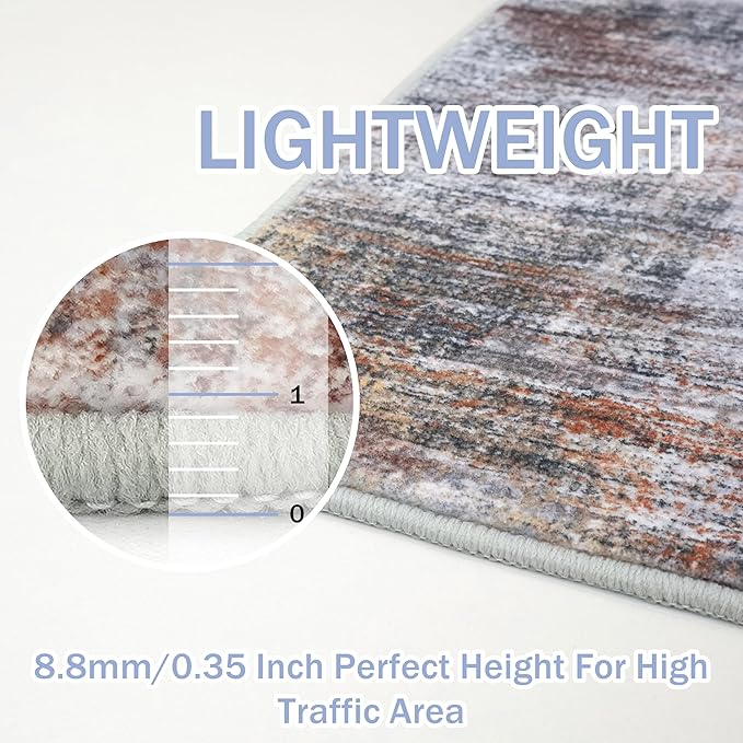 IOHOUZE Abstract Runner Rug 2x8 Ft Washable Runners for Hallways, Non Slip Kitchen Runner Soft Printed Faux Wool Entryway Runner Indoor, Modern Abstract Floor Carpet for Hall Bedroom, Orange Grey