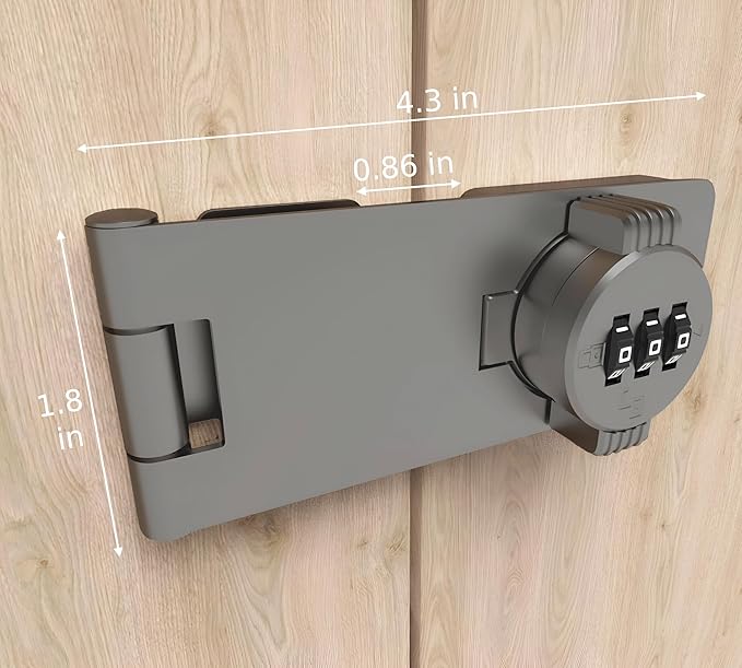 Keyless Combination Lock – 3-Digit Combination Lock for Cabinet Doors – Twist Knob Hasp Latch Lock with Password Code – Zinc Alloy Cabinet Door Latch for Kitchen Drawers, Cabinets, Cupboard (Grey)