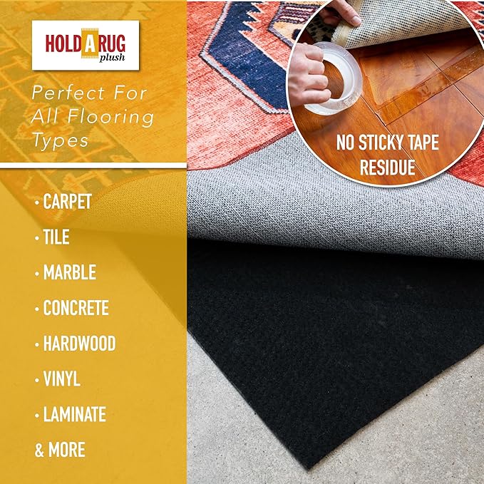 Hold-a-Rug Plush 6' x 9' Nonskid, Nonslip Rug Pad, Reversible Gripper, ¼ Thick, Safe for All Floors and Carpet, Keep Area Rugs Secure