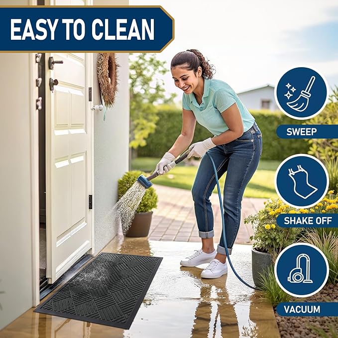 Smiry Front Door Mat Outside Entrance, Heavy Duty Outdoor Indoor Natural Rubber Doormat, Non Slip, Trap Dirt and Moisture, Easy Clean, Low Profile Patio Porch Entryway Mat, 71x47, Black