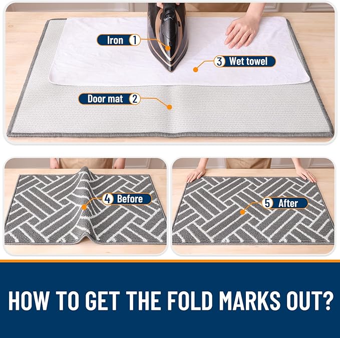 OLANLY Indoor Door Mat, 32x20 Inch, Dirt Resistant and Absorbent, Non-Slip Rubber Backing Floor Mats, Easy Clean Low-Profile Doormat for Entryway, Front Door, and Inside Entrance, Grey