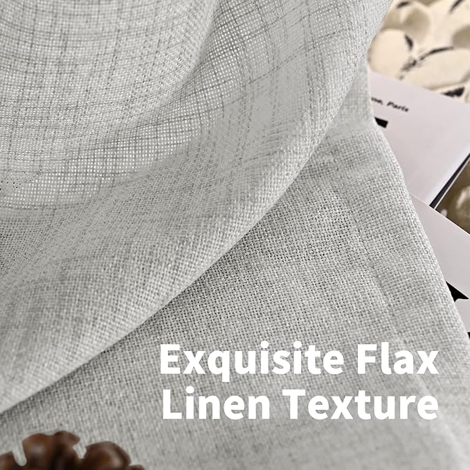YoungsTex Light Grey Linen Curtains 63 Inch Length for Living Room, Rod Pocket Light Filtering Burlap Textured Drapes Back Tab for Bedroom Office Short Window Rustic, 2 Panels, 42 X 63 Inch