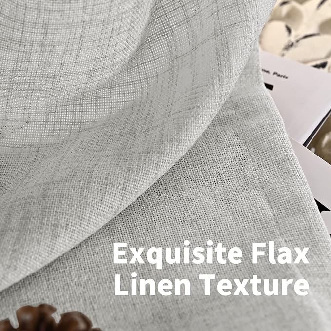 YoungsTex Linen Semi Sheer Curtains 90 Inch Length 2 Panels, Light Grey Light Filtering Window Drapes Privacy with Back Tab for Living Room Bedroom, 40 X 90 Inch