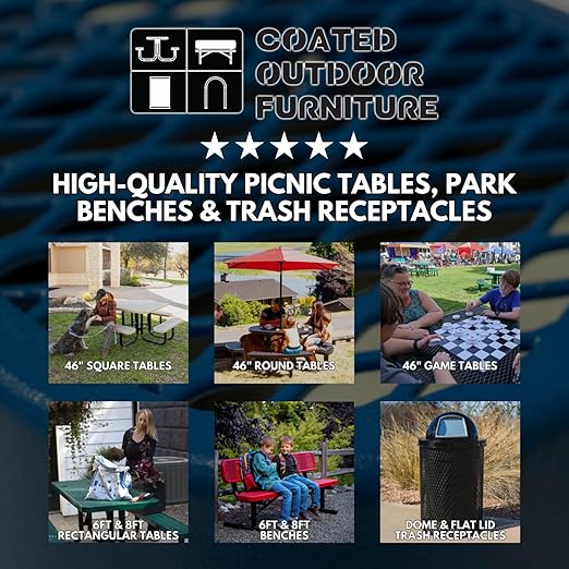 COATEDOUTDOORFURNITURE RFT-P-DGRN Heavy Duty Round Trash Receptacle with Flat Top, Liner Included, 32 Gallon, Dark Green, Made in America