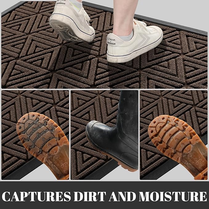Yimobra Large Door Mat 36x24, All-Weather Waterproof Non-Slip Welcome Matt Outdoor, Heavy Duty Non Slip Doormat for Entryway for Patio and Garage Indoor, Easy Clean, Brown