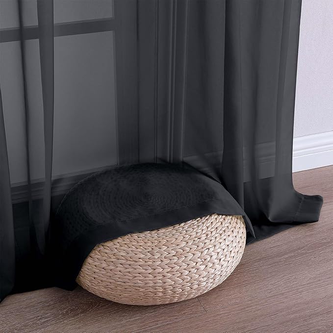 Chyhomenyc Extra Long Black Sheer Curtains 144 inch 2 Panels, Translucent Backdrop Window Scarf Drapes for Canopy Bed/Wedding/Living Room/Anniversary, 12FT Length, Each 59Wx144L in, 2PCS