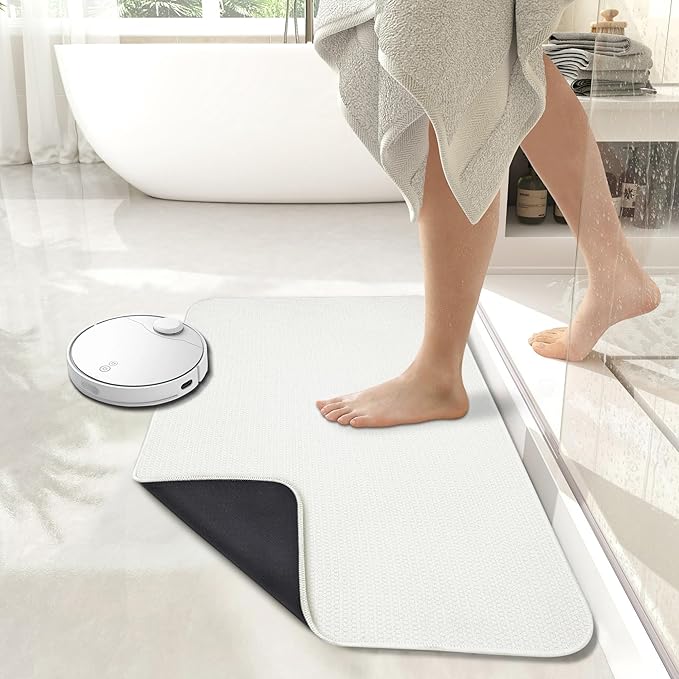 Bath Mat,Ultra Thin Bathroom Rugs,Rubber Bath Mats for Bathroom,No Slip Bath Rugs,Quick Dry,Machine Washable,Low Pile,Absorbent,Shower Outside,Sink,Home Decor Accessories.White,2'x3'(24x36inch)