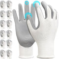 Kebada W1 Work Gloves for Men and Women, 12 Pairs Touchscreen Safety Gloves with Grip, PU-Coated, Ideal for Light & Medium Duty Tasks, White, Medium