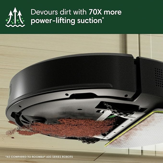iRobot Roomba 104 2in1 Vacuum & Mop Robot - Self-Empties for 75 Days, Intense Power-Lifting Suction, Vacuums All Floors, Ideal for Pet Hair, LiDAR Smart Navigation Mapping, Mops Hard Floors