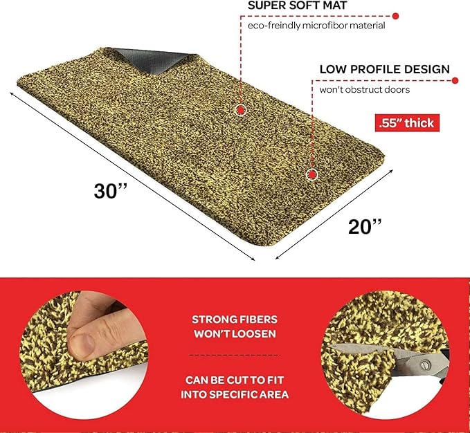 Premium Microfiber Indoor Door Mat – 20"x30" Washable Entry Mat, Non-Slip, Waterproof Backing, Super Absorbent, Low Profile Entryway Doormat for Indoor Entrance