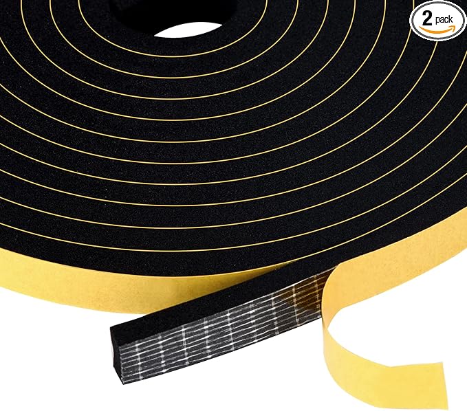 Weather Stripping Door Seal Strips 1/2 in x 1/4 in, Strong Adhesive Foam Insulation Tapes, Soundproof Weatherstrips for Windows Sliding Doors, 2 Rolls Total 52Ft