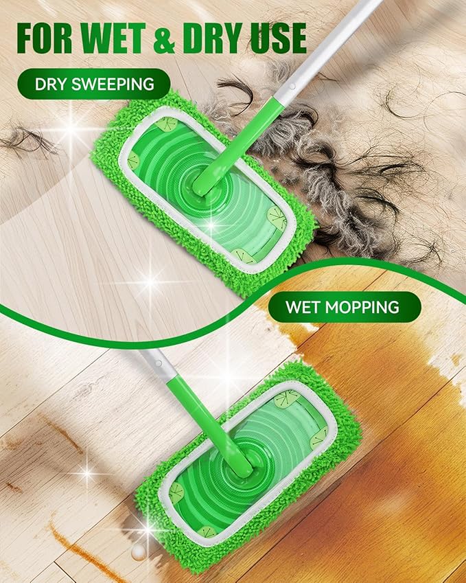 Reusable Wet Pads Refill for Swiffer Sweeper Mop, Dry Sweeping Cloths & Wet Mopping Cloths for Household Cleaning, Washable Microfiber Pads for Wood Floors, 6 Pack