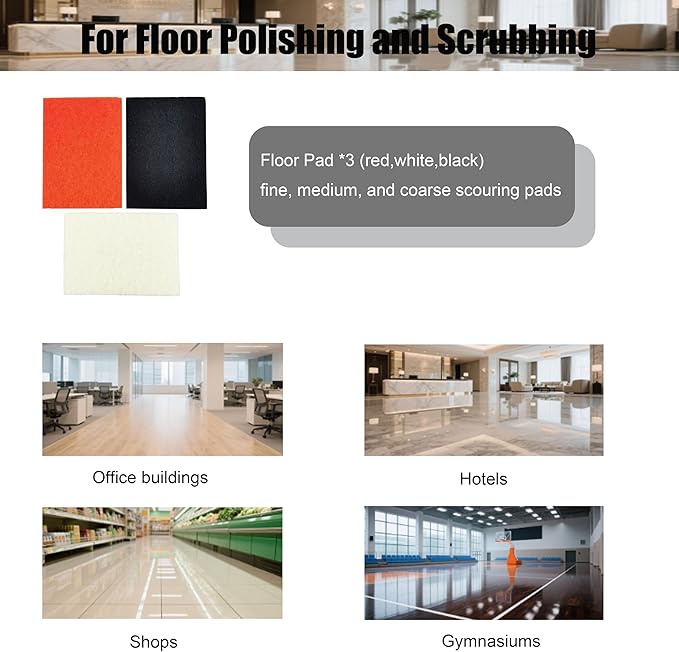Floor Grinding Scrubber Buffer Polisher Machine Square Chassis Clean Polish Wax Renovate Step Gymnasiums Shops Hotels Office Exhibition Hard Ground 110V Commercial Industrial