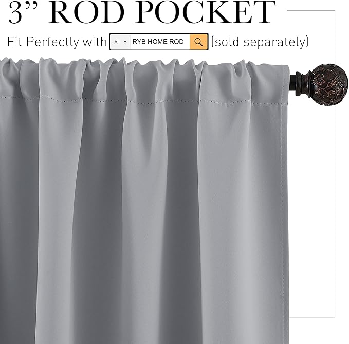 RYB HOME RV Curtains for Camper Windows - Soft Thermal Insulated Small Window Curtain Tiers for Cafe Kitchen Bedroom Basement Glass Door Window, W 42 x L 30 inches, Silver Grey, 2 Panels