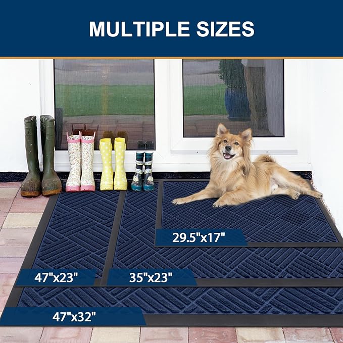 Smiry Front Door Mat Outside Entrance, Heavy Duty Outdoor Indoor Natural Rubber Doormat, Non Slip, Trap Dirt and Moisture, Easy Clean, Low Profile Patio Porch Entryway Mat, 71x47, Navy Blue