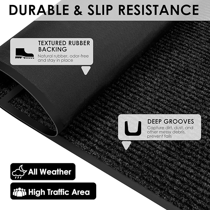 4′ x 32′ Front Door Mat Indoor Outdoor Entrance, Commercial Floor Mat Heavy Duty Dirt Trapper Entryway Doormat, Custom Size Non Slip Rubber Backing Welcome mat, Door Mat for High Traffic Area