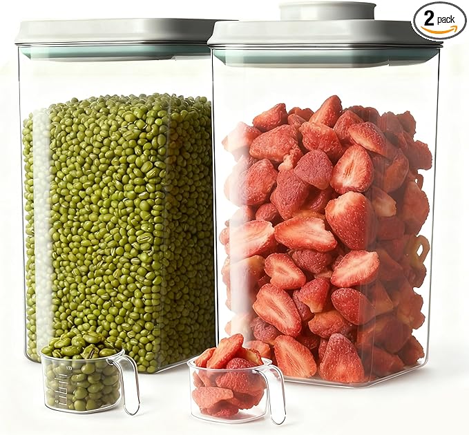 Pop Airtight Food Storage Containers Set with Lids, Large 4.2Qt/4L Food Containers with Scoop, Kitchen Pantry Organization and Storage, BPA Free Stackable Cereal Container (2 * 4.2Qt)