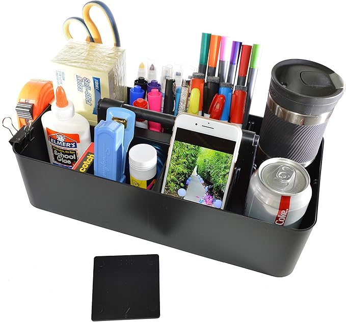 2 PACK - Portable DIY 8 Dividers Durable Plastic Tote Tool & Supply Cleaning Caddy with Handle Made In USA (Black)