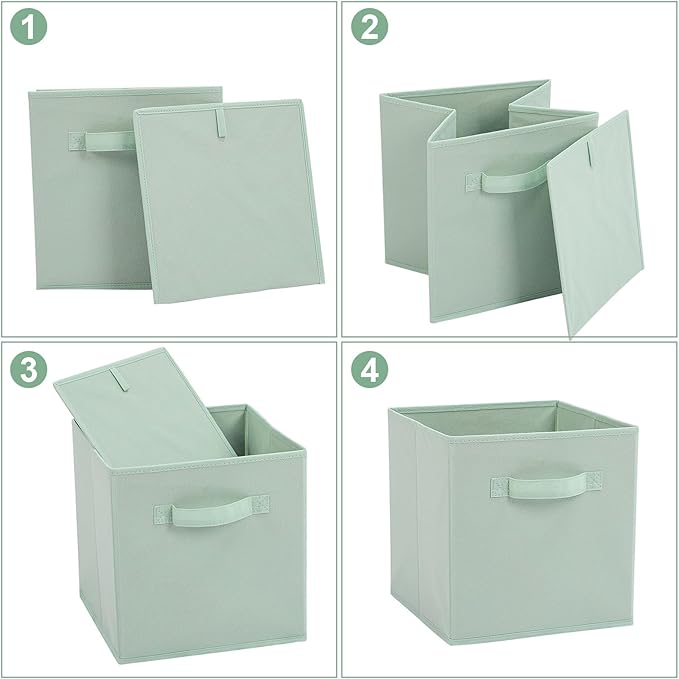 Stero Fabric Storage Bins 6 Pack Fun Colored Durable Storage Cubes with Handles Foldable Cube Baskets for Home, Kids Room, Closet and Toys Organization Cyan, Green, Yellow, Purple, Pink and Peachpuff
