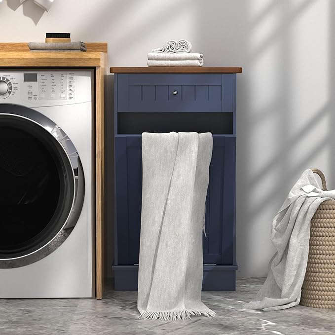 Betterhood Tilt Out Trash Cabinet 10 Gallon Wooden Free Standing Laundry Sorter Cabine,Recycling Cabine with Hideaway Drawer,Tilt Out Trash Cabinet Can Bin Kitchen