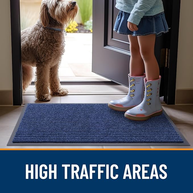 OLANLY Front Door Mat Indoor Outdoor Entrance, Waterproof Heavy Duty Doormat, Fade Resistant, Low Profile, Easy Clean Patio Porch Welcome Floor Mats for Entry, 71x23, Blue