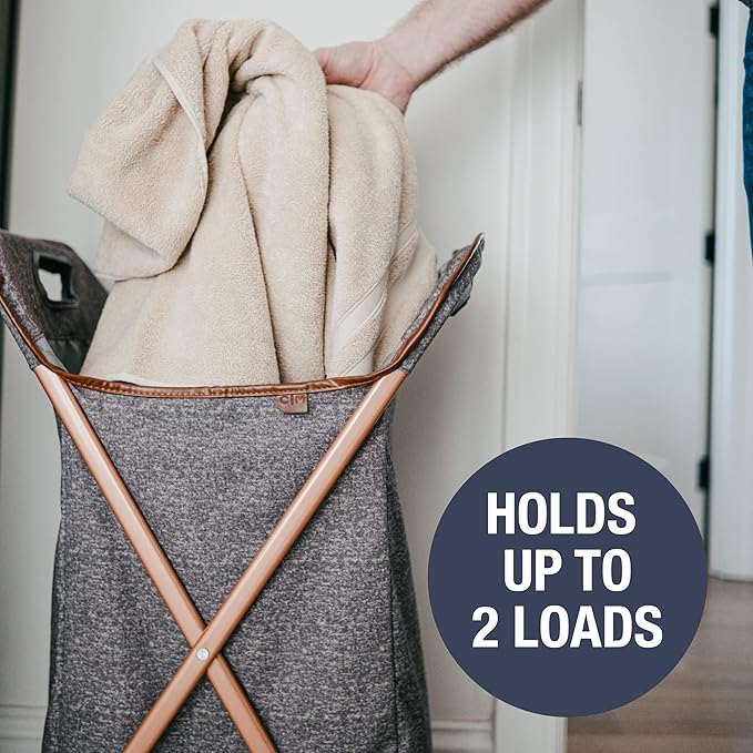 CleverMade Collapsible Laundry Hamper X-Frame Laundry Basket - Heather Gray 71L / 18 Gal - Space Saving Storage Container Organizer Stylish Home Decor