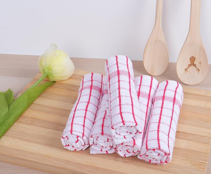 AMOUR INFINI Kitchen Dish Cloths Set of 8 - Ultra Soft, Highly Absorbent, Quick-Drying Terry Cotton Dishcloths 12"x12" Inch Wash & Cleaning Cloths for Kitchen & Dishwashing (Pink)