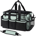 Wearable Cleaning Caddy, Cleaning Caddy Supplies Organizer with Handle & Shoulder Straps for Housekeepers, Under Sink & Car Cleaning Tool Organizers Bag with 4 Foldable Divider (Celadon)