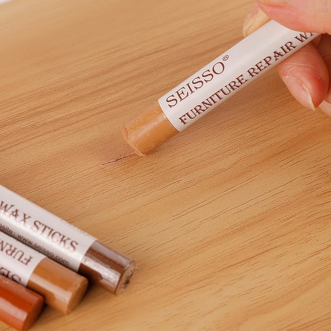 SEISSO Wood Filler Sticks- 6 Pcs, Furniture Repair Wax Crayons, Furniture Marking Repair - Scratch, Cracks, Hole, Table, Wood Floor, Guitar - Maple