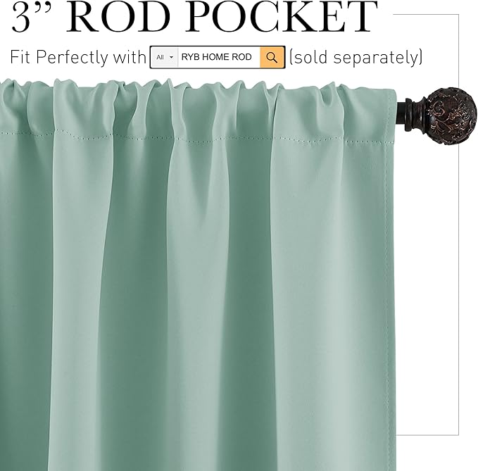 RYB HOME Room Darkening Kitchen Curtains, Farmhouse Small Window Drapes Rod Pocket Energy Efficient Privacy Shades for Nursery Girls Room Classroom, Aqua, W42 x L36 inches, 2 Panels Set
