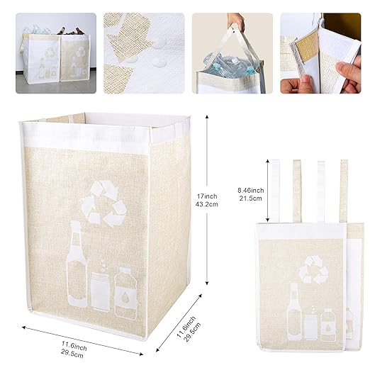 Recycle Waste Bag for Kitchen Home- Indoor Recycling Bins Trash Sorting Organizer, Reusable and Waterproof, Yellow, 4 Pack